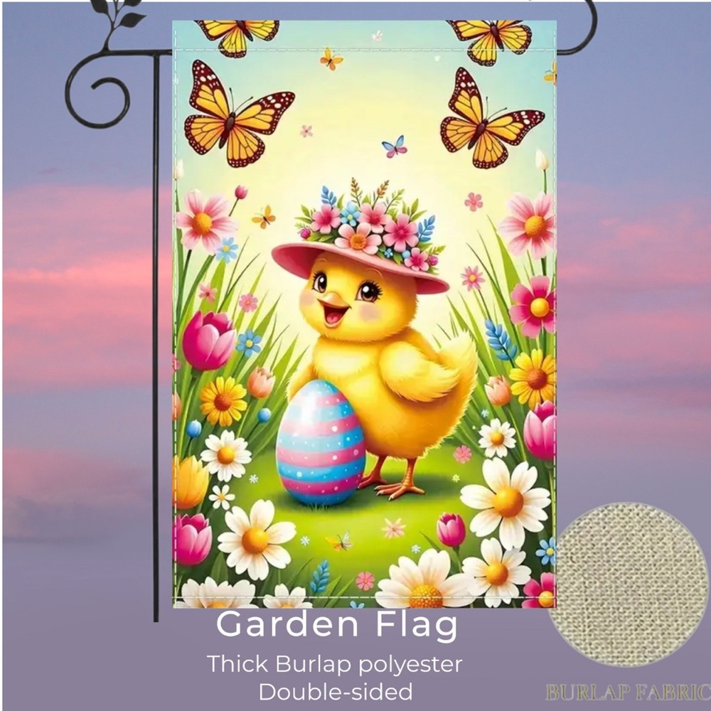 Garden Flag, 12”x18”, Easter Chick, Thick Burlap Polyester Doublesided